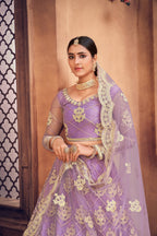 Jyoti Fashion Women's Purple Net Thread Embroidered Designer Lehenga Choli Set | Grocsy