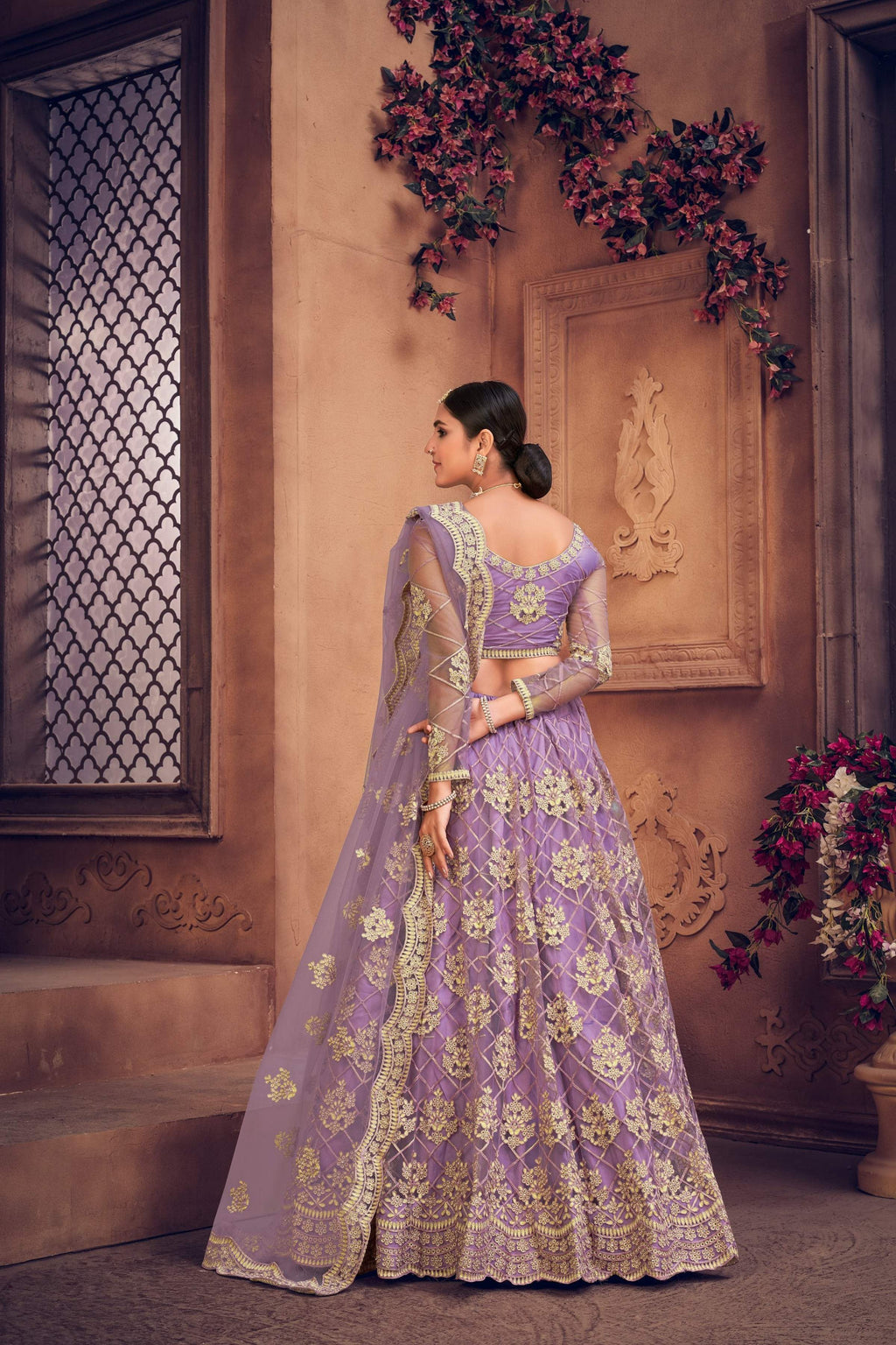Jyoti Fashion Women's Purple Net Thread Embroidered Designer Lehenga Choli Set | Grocsy