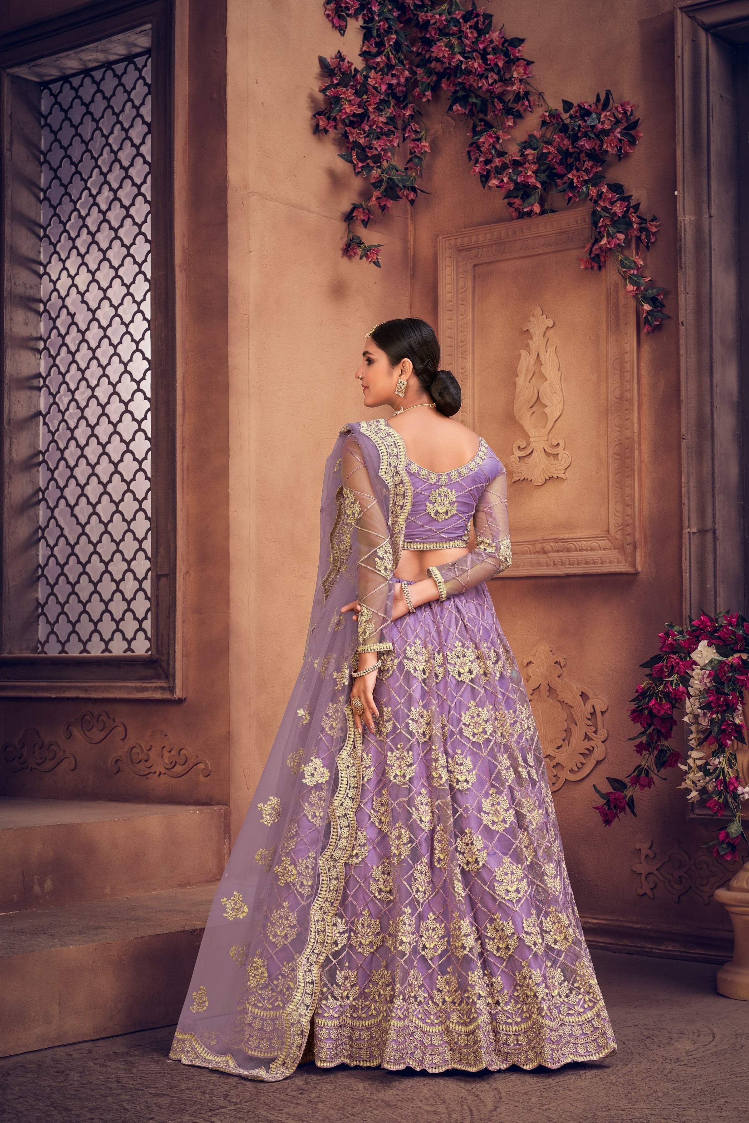 Jyoti Fashion Women's Purple Net Thread Embroidered Designer Lehenga Choli Set | Grocsy