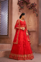 Jyoti Fashion Women's Red Net Thread Embroidered Designer Lehenga Choli Set | Grocsy