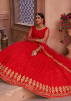 Jyoti Fashion Women's Red Net Thread Embroidered Designer Lehenga Choli Set | Grocsy