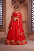 Jyoti Fashion Women's Red Net Thread Embroidered Designer Lehenga Choli Set | Grocsy