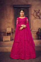 Jyoti Fashion Women's Rani Pink Net Thread Embroidered Designer Lehenga Choli Set | Grocsy