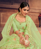 Jyoti Fashion Women's Pista Green Taffeta Silk Thread Embroidered Designer Lehenga Choli Set | Grocsy