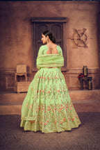 Jyoti Fashion Women's Pista Green Taffeta Silk Thread Embroidered Designer Lehenga Choli Set | Grocsy