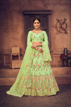 Jyoti Fashion Women's Pista Green Taffeta Silk Thread Embroidered Designer Lehenga Choli Set | Grocsy