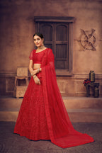Jyoti Fashion Women's Red Net Thread Embroidered Designer Lehenga Choli Set | Grocsy