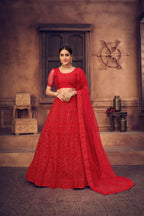 Jyoti Fashion Women's Red Net Thread Embroidered Designer Lehenga Choli Set | Grocsy