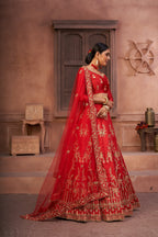 Jyoti Fashion Women's Red Taffeta Silk Thread Embroidered Designer Lehenga Choli Set | Grocsy