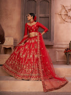 Jyoti Fashion Women's Red Taffeta Silk Thread Embroidered Designer Lehenga Choli Set | Grocsy