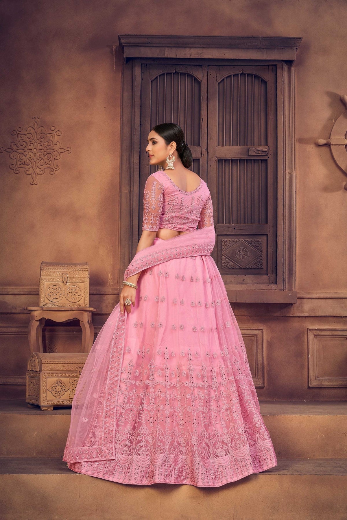 Jyoti Fashion Women's Baby Pink Net Thread Embroidered Designer Lehenga Choli Set | Grocsy