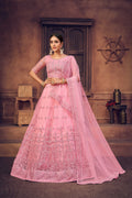 Jyoti Fashion Women's Baby Pink Net Thread Embroidered Designer Lehenga Choli Set | Grocsy