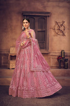 Jyoti Fashion Women's Dusty Pink Net Thread Embroidered Designer Lehenga Choli Set | Grocsy