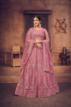 Jyoti Fashion Women's Dusty Pink Net Thread Embroidered Designer Lehenga Choli Set | Grocsy