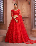 Jyoti Fashion Women's Red Net Thread Embroidered Designer Lehenga Choli Set | Grocsy