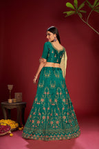 Jyoti Fashion Women's Dark Green Taffeta Silk Thread Embroidered Designer Lehenga Choli Set | Grocsy