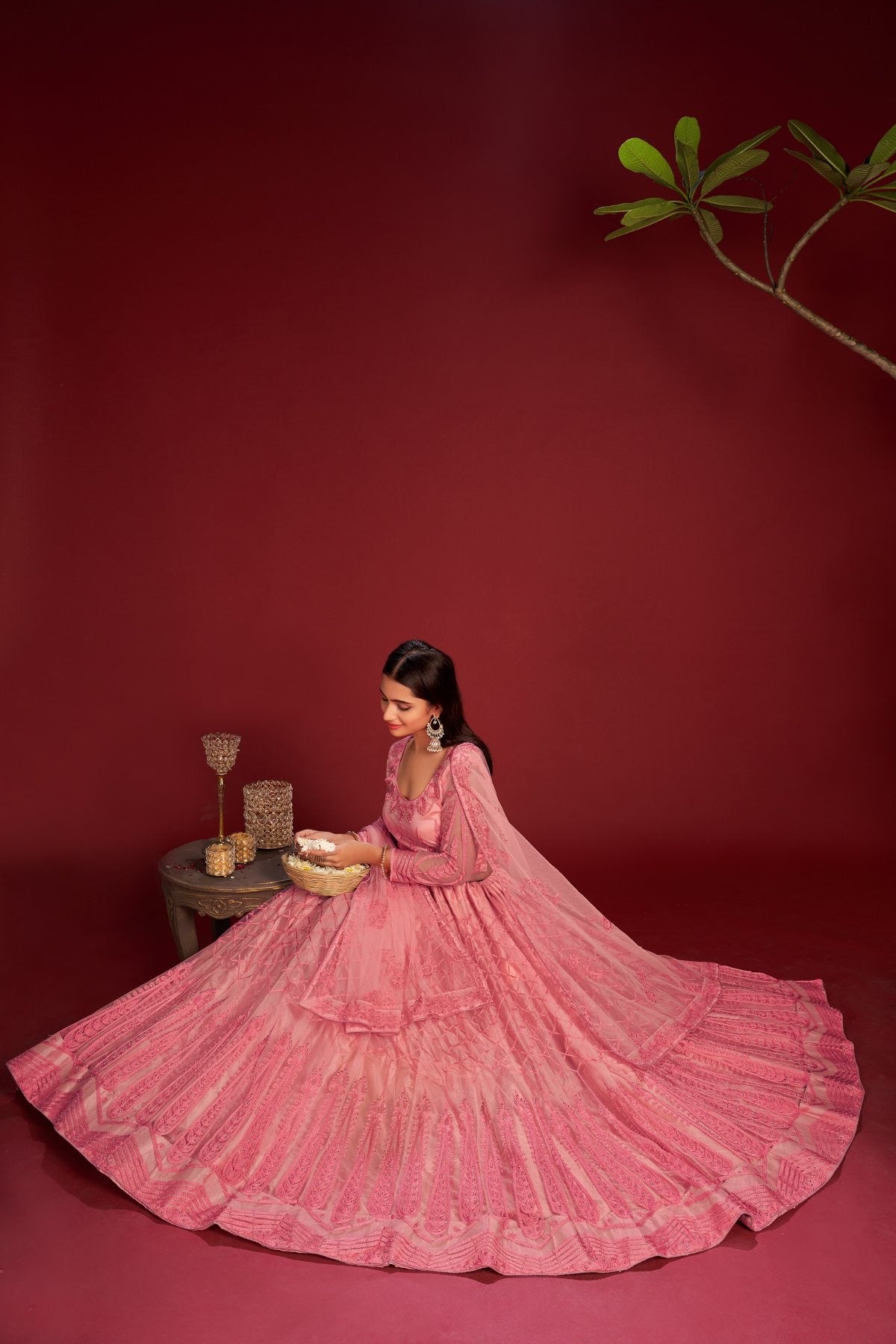 Jyoti Fashion Women's Pink Net Thread Embroidered Designer Lehenga Choli Set | Grocsy