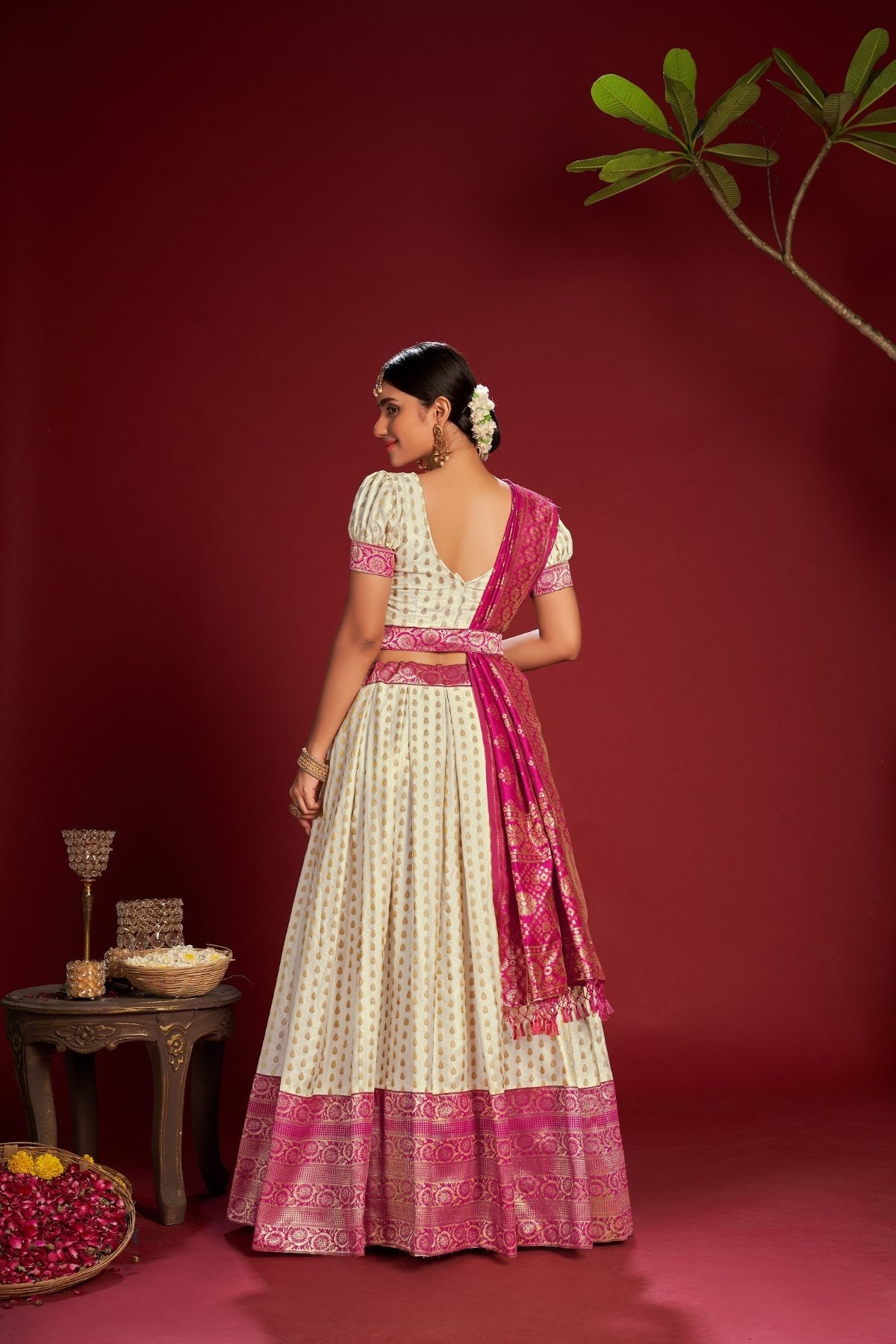 Jyoti Fashion Women's White Jacquard Zari Woven Designer Lehenga Choli Set | Grocsy