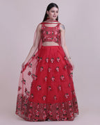 Jyoti Fashion Women's Red Net Thread Embroidered Designer Lehenga Choli Set | Grocsy