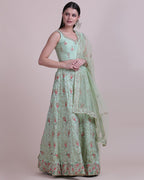 Jyoti Fashion Women's Sea Green Taffeta Silk Thread Embroidered Designer Lehenga Choli Set | Grocsy