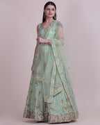 Jyoti Fashion Women's Sea Green Taffeta Silk Thread Embroidered Designer Lehenga Choli Set | Grocsy