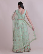 Jyoti Fashion Women's Sea Green Taffeta Silk Thread Embroidered Designer Lehenga Choli Set | Grocsy