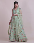 Jyoti Fashion Women's Sea Green Taffeta Silk Thread Embroidered Designer Lehenga Choli Set | Grocsy