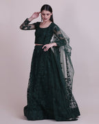Jyoti Fashion Women's Dark Green Net Thread Embroidered Designer Lehenga Choli Set | Grocsy
