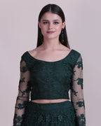 Jyoti Fashion Women's Dark Green Net Thread Embroidered Designer Lehenga Choli Set | Grocsy