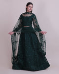 Jyoti Fashion Women's Dark Green Net Thread Embroidered Designer Lehenga Choli Set | Grocsy
