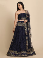 Jyoti Fashion Women's Navy Blue Net Thread Embroidered Designer Lehenga Choli Set | Grocsy