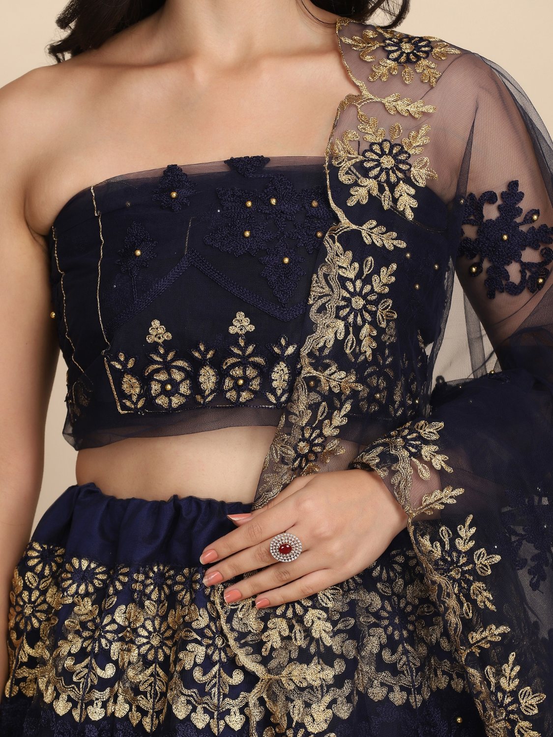 Jyoti Fashion Women's Navy Blue Net Thread Embroidered Designer Lehenga Choli Set | Grocsy