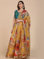 Jyoti Fashion Women's Yellow Banglory Silk Floral Printed Designer Lehenga Choli Set | Grocsy