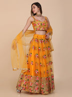 Jyoti Fashion Women's Yellow Net Thread Embroidered Designer Lehenga Choli Set | Grocsy