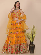Jyoti Fashion Women's Yellow Net Thread Embroidered Designer Lehenga Choli Set | Grocsy