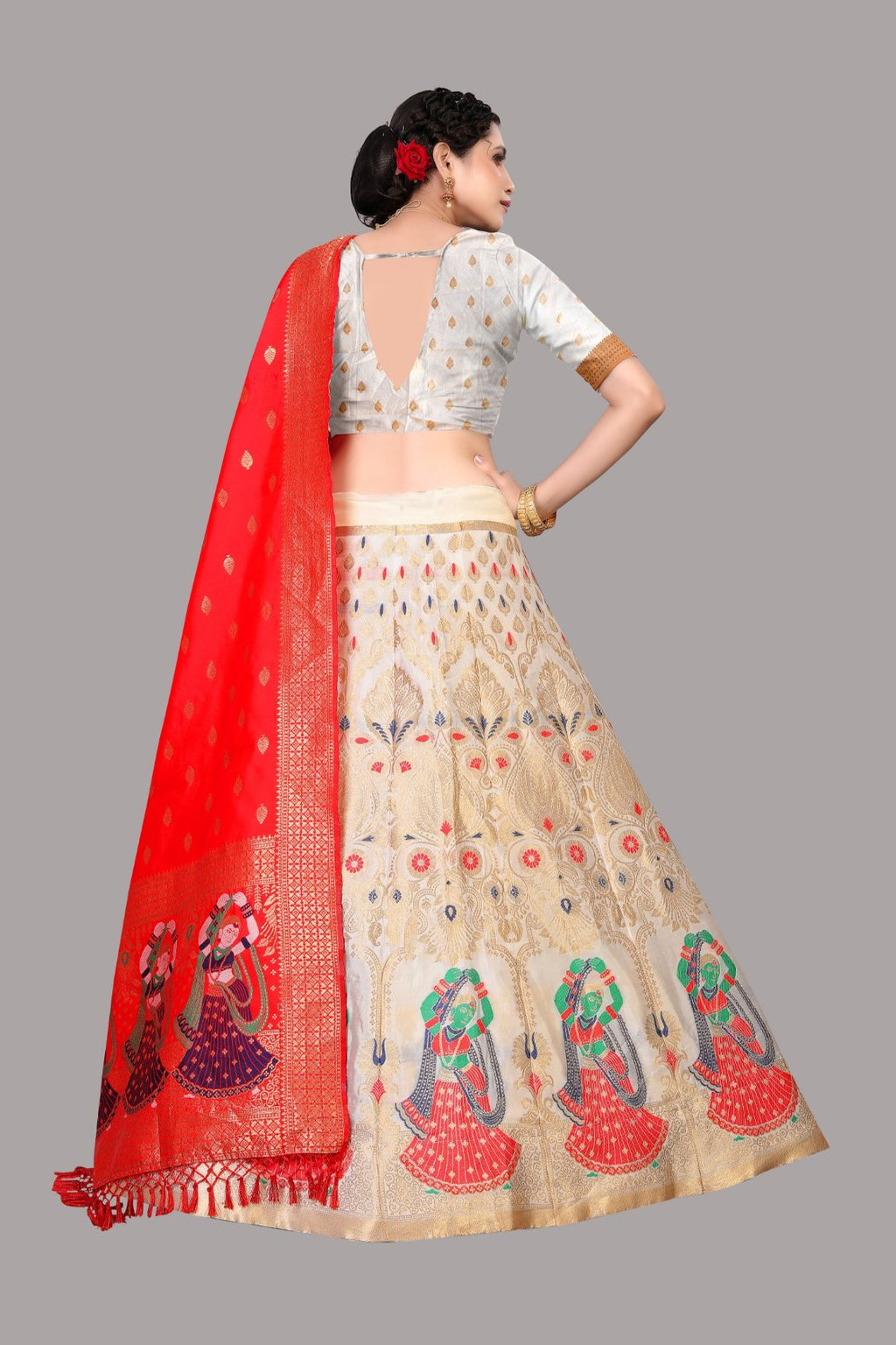 Jyoti Fashion Women's White Jacquard Zari Woven Designer Lehenga Choli Set | Grocsy