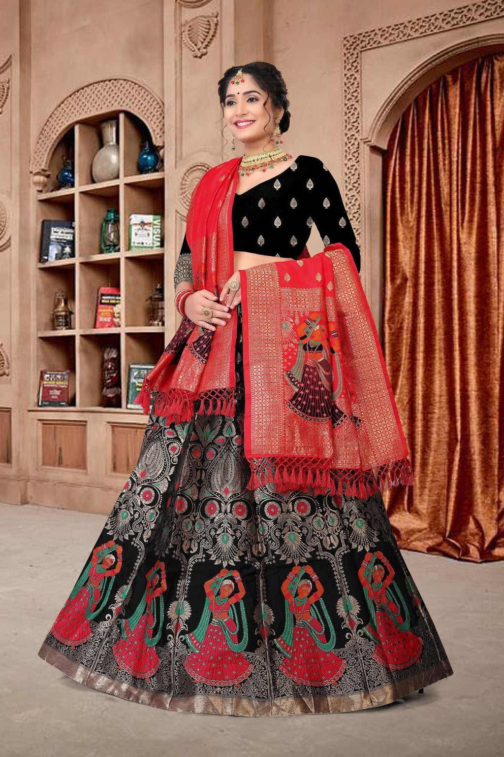 Jyoti Fashion Women's Black Jacquard Zari Woven Designer Lehenga Choli Set | Grocsy