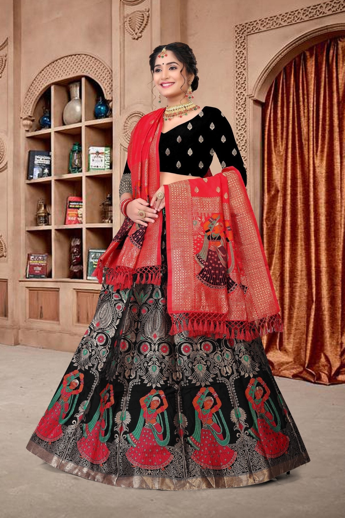 Jyoti Fashion Women's Black Jacquard Zari Woven Designer Lehenga Choli Set | Grocsy