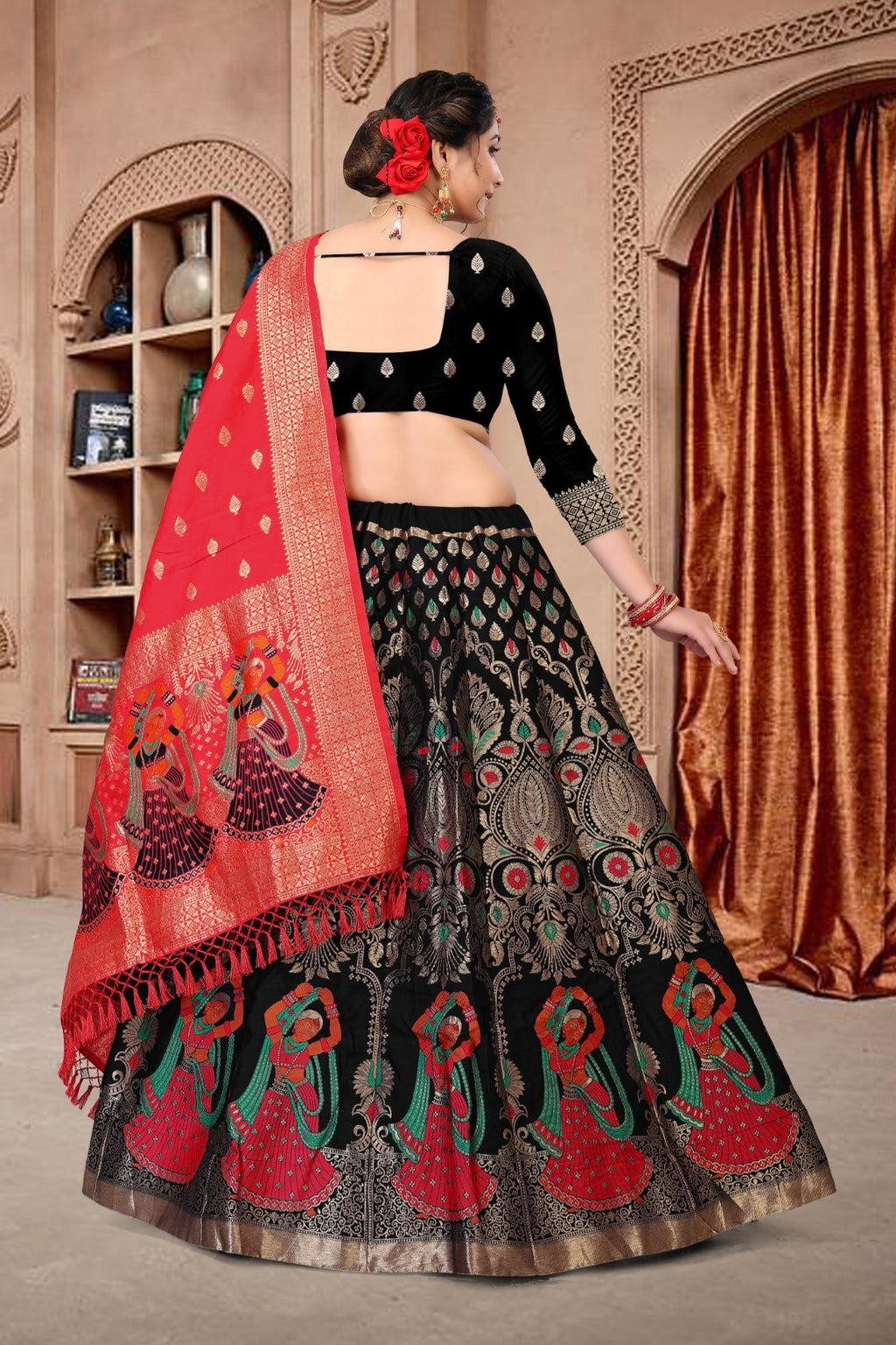 Jyoti Fashion Women's Black Jacquard Zari Woven Designer Lehenga Choli Set | Grocsy