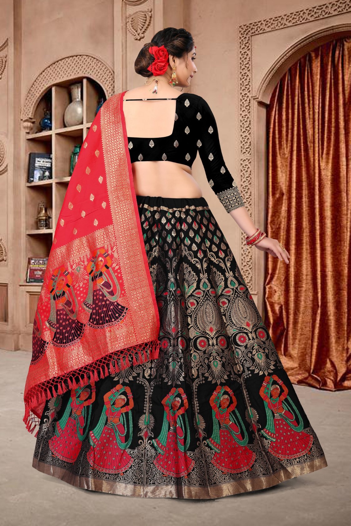 Jyoti Fashion Women's Black Jacquard Zari Woven Designer Lehenga Choli Set | Grocsy