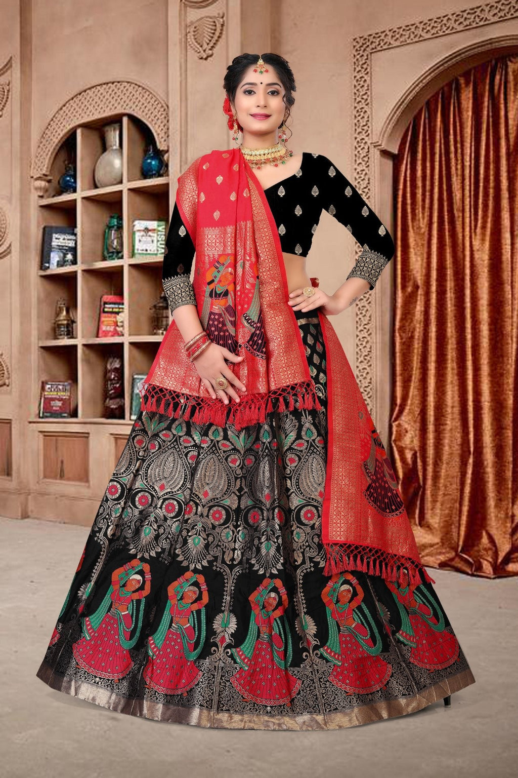 Jyoti Fashion Women's Black Jacquard Zari Woven Designer Lehenga Choli Set | Grocsy