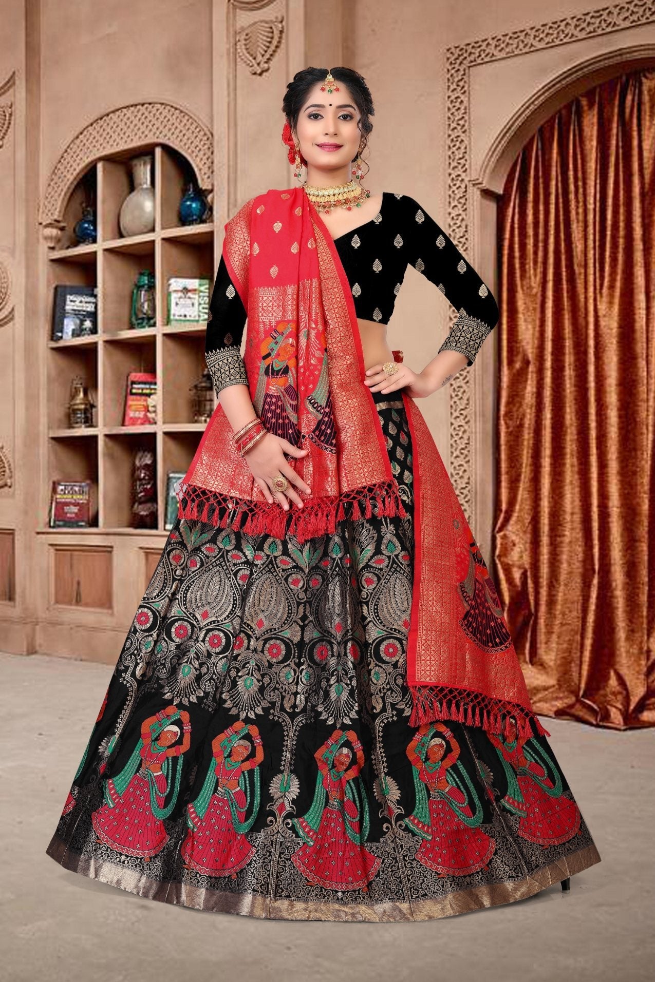 Jyoti Fashion Women's Black Jacquard Zari Woven Designer Lehenga Choli Set | Grocsy