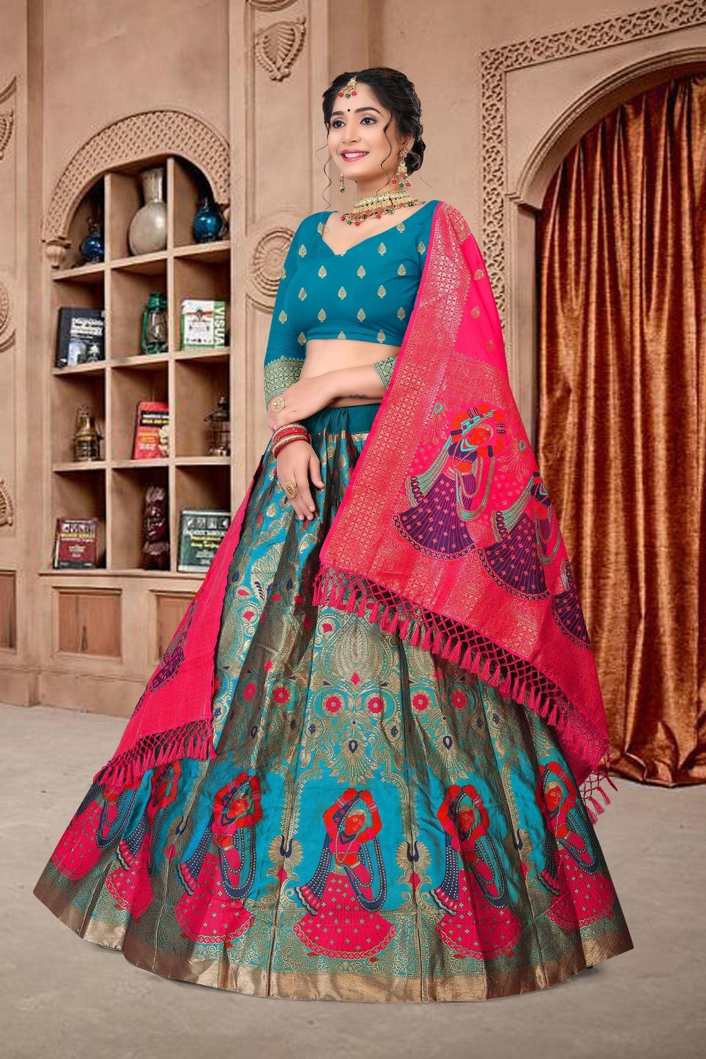 Jyoti Fashion Women's Sky Blue Jacquard Zari Woven Designer Lehenga Choli Set | Grocsy