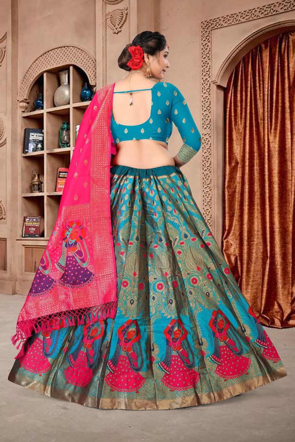 Jyoti Fashion Women's Sky Blue Jacquard Zari Woven Designer Lehenga Choli Set | Grocsy