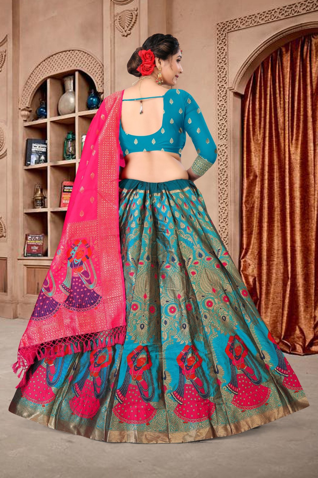 Jyoti Fashion Women's Sky Blue Jacquard Zari Woven Designer Lehenga Choli Set | Grocsy