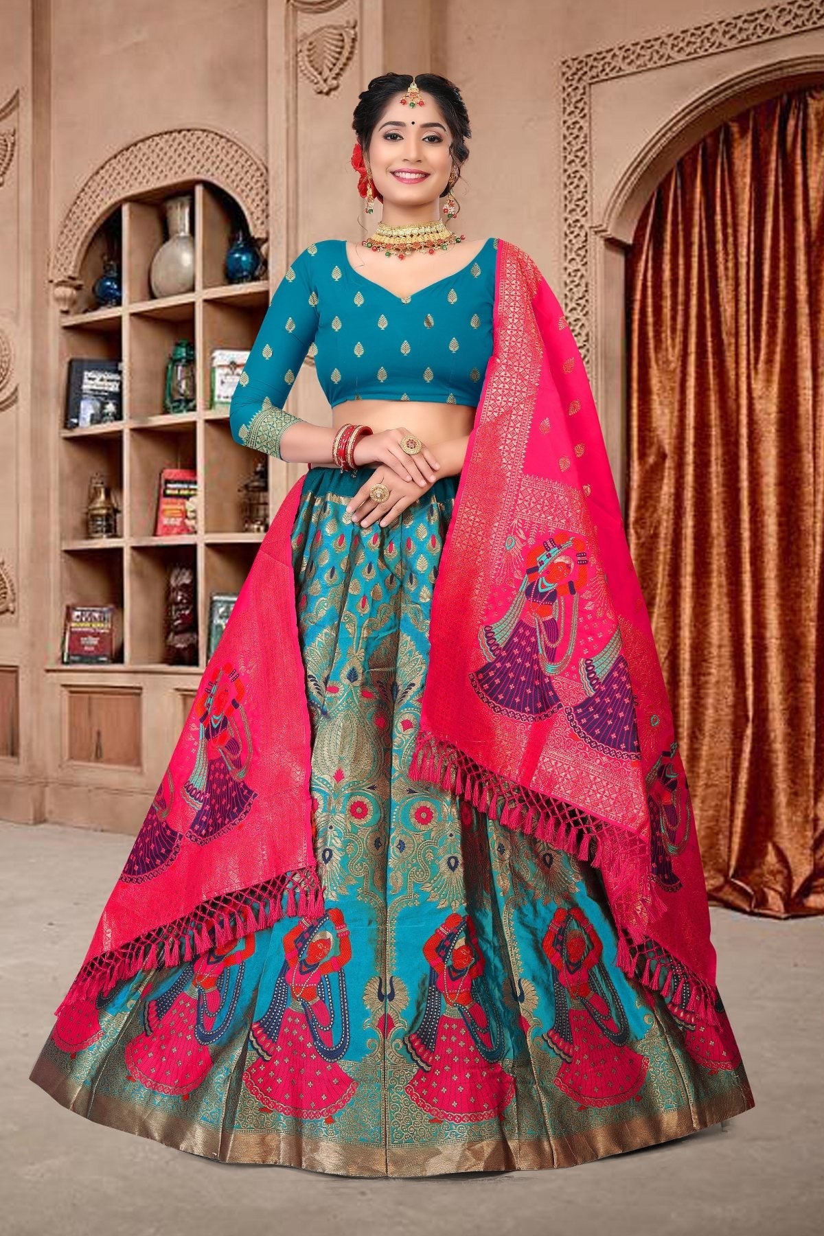 Jyoti Fashion Women's Sky Blue Jacquard Zari Woven Designer Lehenga Choli Set | Grocsy
