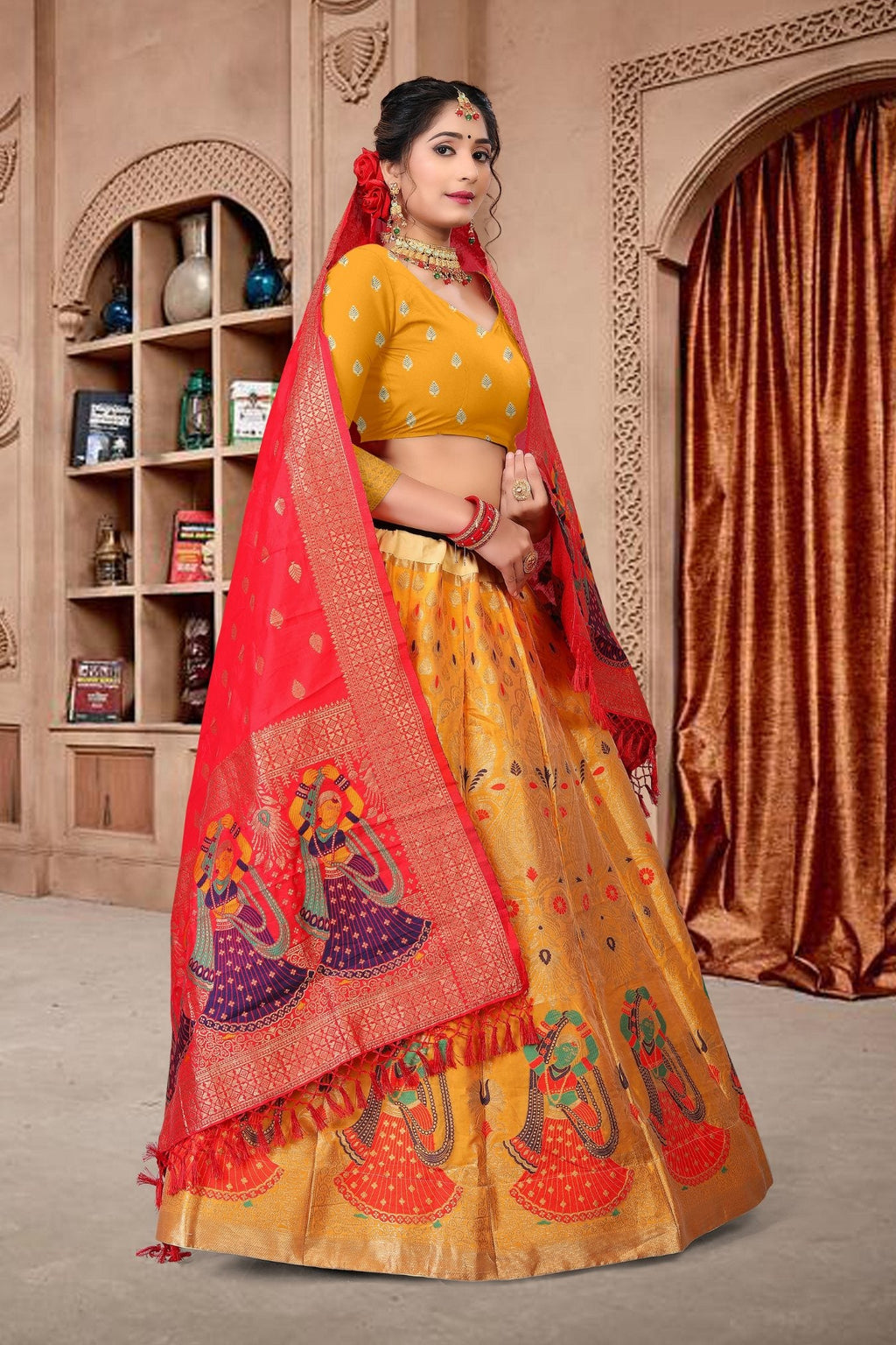 Jyoti Fashion Women's Yellow Jacquard Zari Woven Designer Lehenga Choli Set | Grocsy