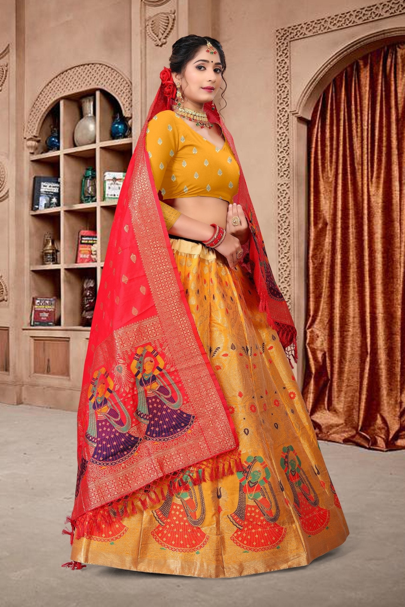 Jyoti Fashion Women's Yellow Jacquard Zari Woven Designer Lehenga Choli Set | Grocsy