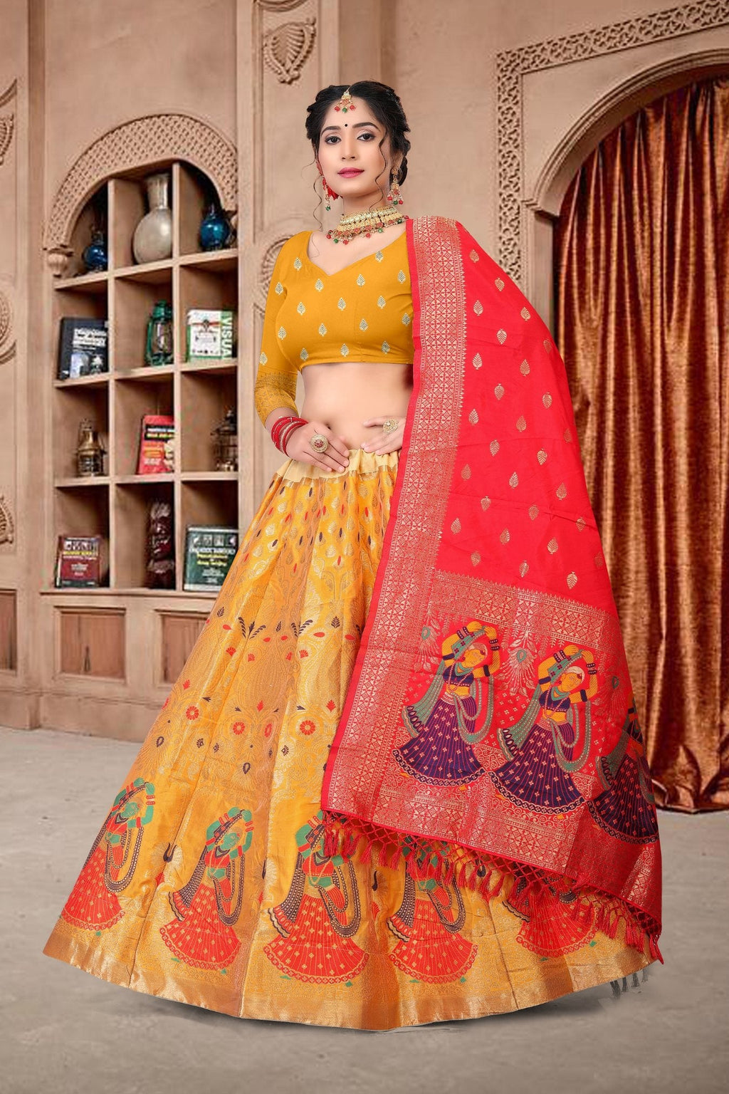 Jyoti Fashion Women's Yellow Jacquard Zari Woven Designer Lehenga Choli Set | Grocsy