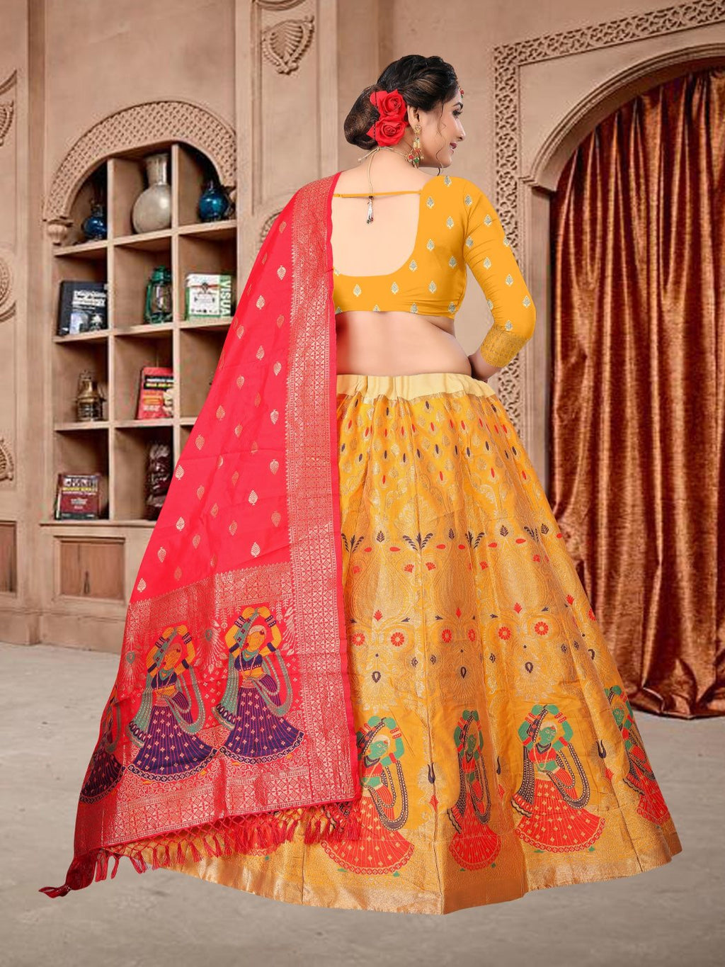 Jyoti Fashion Women's Yellow Jacquard Zari Woven Designer Lehenga Choli Set | Grocsy